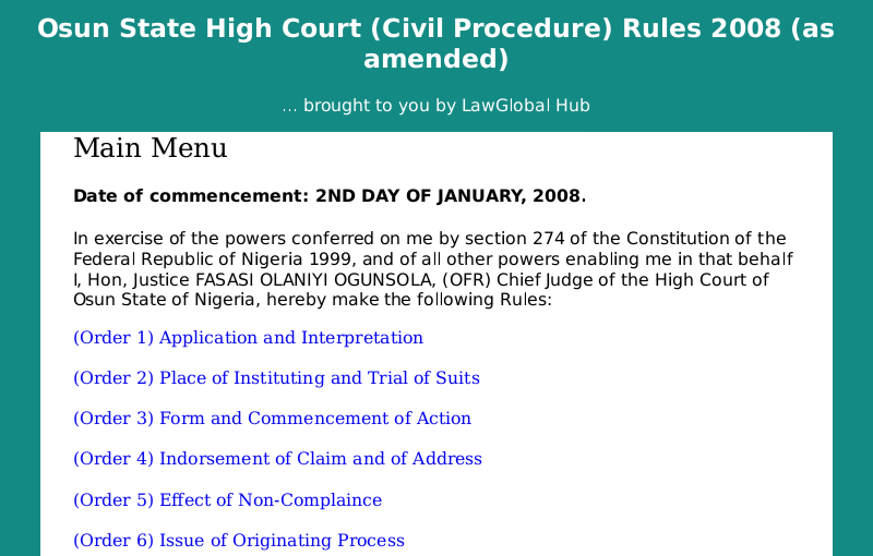 Osun High Court (Civil) Rules 2008 (as amended) PDF