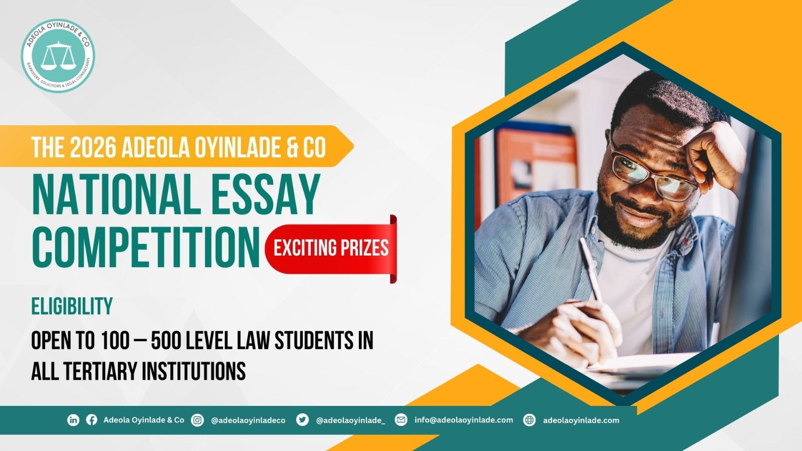 Call for Submissions: The 2026 Adeola Oyinlade & Co. National Essay Competition for Law Students [Exciting Prizes]